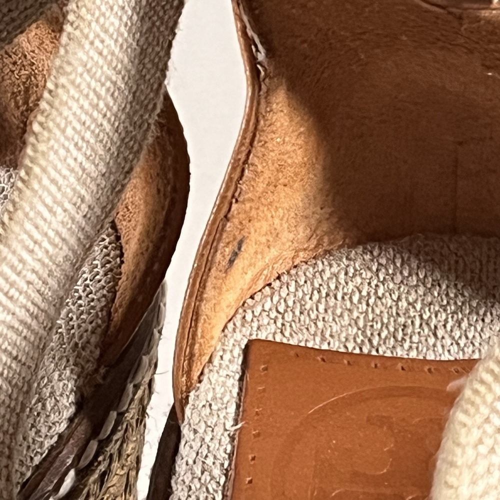 Tory Burch Sandals Womens 9.5 Khaki Frieda Stripe Platform Espadrille Wedge Heel - Picture 9 of 11